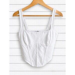 Garage White Cotton Bustier Cropped Tank Medium